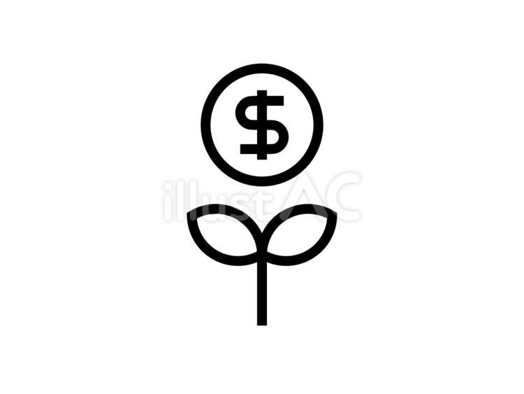 お金を育てるイメージB：＄コイン黒 お金,若葉,コインのイラスト素材