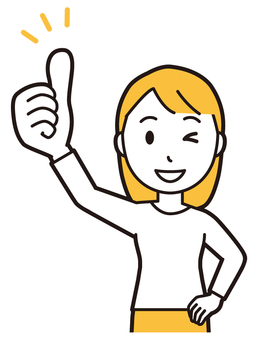  ロングヘア女性(黄)-182-バスト グー,女性,女の子,人物,かわいい,グッド,グッドサイン,褒める,嬉しい,良いのイラスト素材