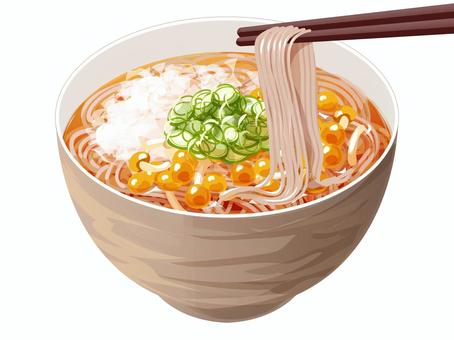 なめこおろしそば（箸上げ） そば,なめこ,大根おろし,麺類,料理,食べ物,ネギ,箸,どんぶりのイラスト素材