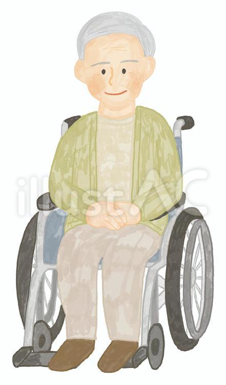 車椅子の高齢者男性／シニア／全身／水彩 高齢者,高齢男性,シニアのイラスト素材
