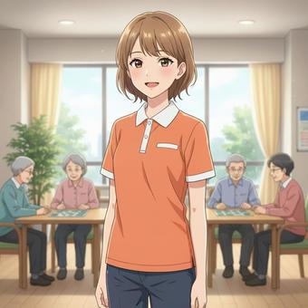 アニメ風の介護職員の女性のイラスト素材