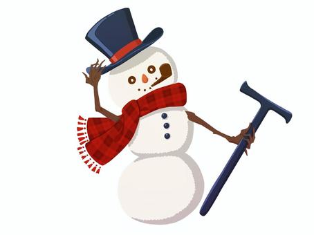 パイプをくわえたオシャレの雪だるま1/2 冬,雪だるま,クリスマス,スノーマン,12月,1月,2月,マフラー,帽子,杖のイラスト素材