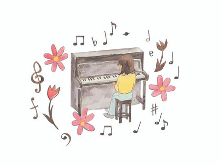 水彩のピアノのイメージ ピアノ,音楽,音楽会,演奏会,ピアノ教室,子供,水彩,手描き,背景,抽象のイラスト素材