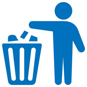 ゴミを捨てる人のアイコン 青 ゴミ箱,ダストボックス,ポリバケツ,くずかご,ゴミ捨て,生活,暮らし,処分,リサイクル,リユースのイラスト素材