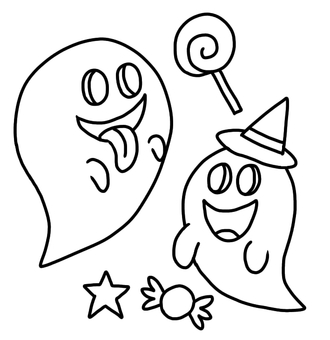 おばけ達塗り絵 おばけ,ハロウィン,イベント,行事,秋,10月,かわいい,キャンディ,星,ロリポップのイラスト素材