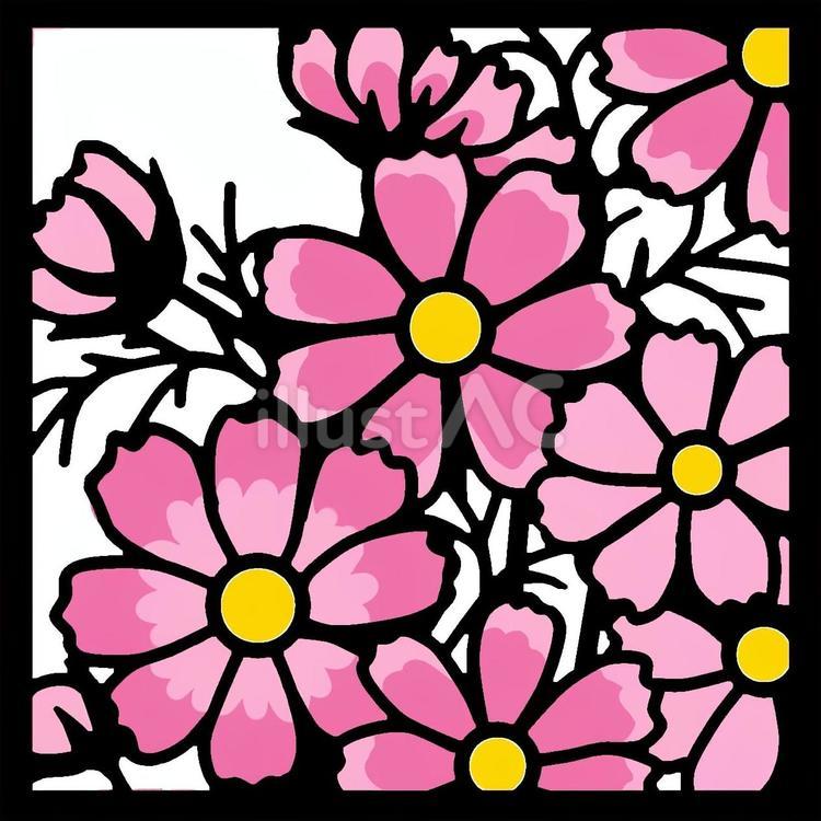 切絵図案(正方形)9月　コスモス 切り絵,図案,デザインのイラスト素材