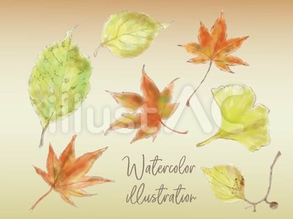 水彩風 落ち葉のイラスト