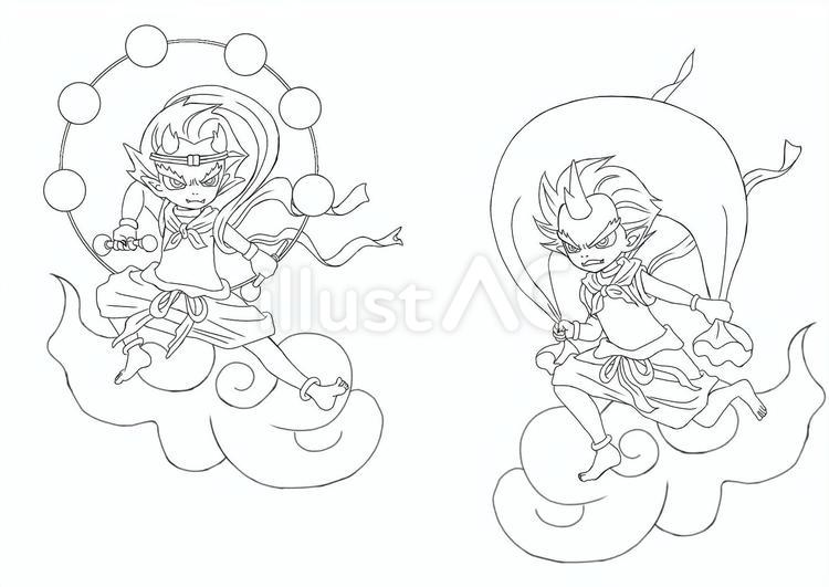 風神雷神（線画） 風神,雷神,線画のイラスト素材