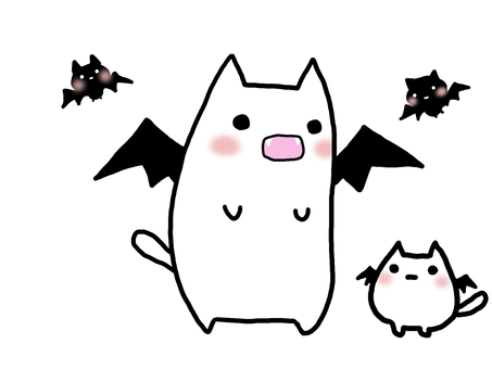 bat and white cat with feathers, , JPG and PNG