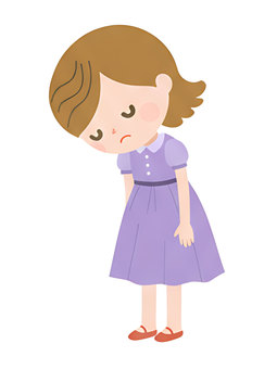 人物素材154＿ションボリしている女の子 女の子,しょんぼり,かなしい,人物,うつむく,かわいい,ガッカリ,謝罪,反省,落ち込むのイラスト素材