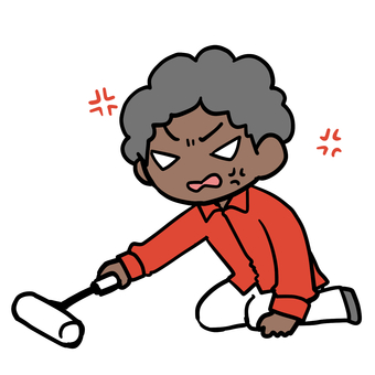 コロコロをかける怒るアフロ男性 アフロ,コロコロ,掃除,怒る,不満,激怒,イライラ,むかむか,ストレス,かけるのイラスト素材