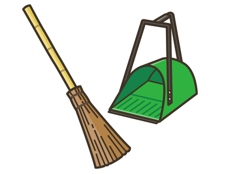 掃除_ほうきとちりとり03 ほうき,竹ほうき,庭帚,ブラシ,ちりとり,ごみとり,掃除用具,掃除道具,道具,用具のイラスト素材