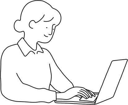 パソコン作業する女性　線画 パソコン,タイピング,デスクワーク,仕事,テレワーク,在宅勤務,オンライン,会社員,大人,日本人のイラスト素材