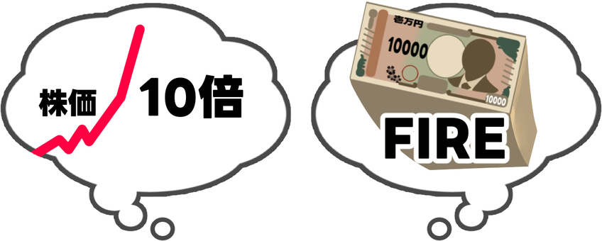 テンバガーとfireを思い描ける吹き出し fire,financial,independence,retire,early,経済的自立,早期リタイア,不労所得,解放,テンバガーのイラスト素材