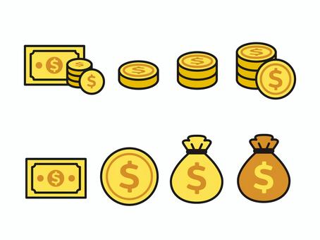 お金_ドル_セット お金_ドル_セット お金,コイン,袋,マネー,セット,ドル,価格,お札,通貨,シンプルのイラスト素材