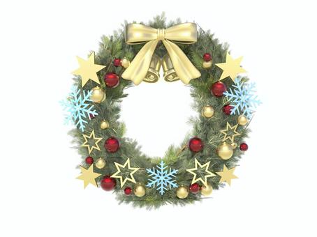 金のリボンのクリスマスリース クリスマス,クリスマスリース,クリスマス飾り,オーナメント,オーナメントボール,ボール,柊,リボン,ベル,葉っぱのイラスト素材