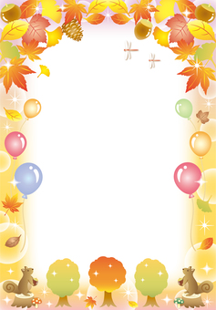 秋の森メルヘンフレーム（縦） 紅葉,秋,キラキラ,かわいい,フレーム,カード,背景,壁紙,森,イチョウのイラスト素材