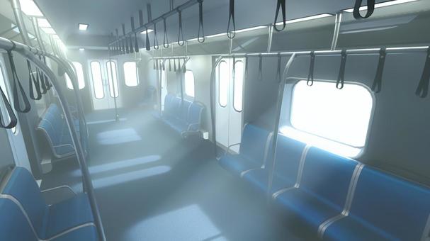 海外風の電車の光が差し込む静寂な空席 電車,電車内,背景,乗り物,座席,吊り革,公共機関,交通機関,通勤,通学のイラスト素材