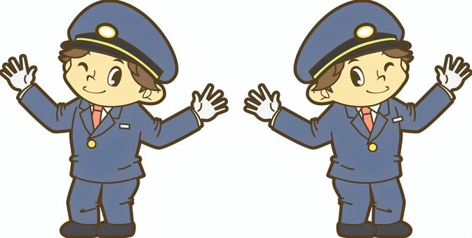 両手を上げる鉄道員 両手を上げる鉄道員 駅員,車掌,運転士,運転手,鉄道員,乗務員,鉄道,新幹線,路面電車,地下鉄のイラスト素材