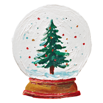 手描きのスノードームイラスト クリスマス,スノードーム,スノーボール,ツリー,冬,雪,オーナメント,手描き,絵の具風,厚塗りのイラスト素材