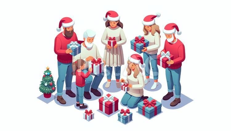 クリスマスを楽しむ家族 クリスマス,イブ,プレゼントのイラスト素材