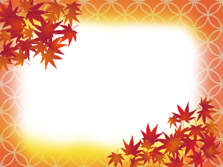 紅葉と七宝つなぎのフレーム 紅葉,七宝つなぎ,和柄,和風,秋,錦秋,フレーム,シンプル,背景,飾り枠のイラスト素材