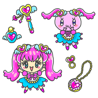 魔法少女とうさぎのマジカルセット ドリーミー,マジカル,魔法少女,魔法使い,アイドル,女の子,うさぎ,ハート,羽,リボンのイラスト素材