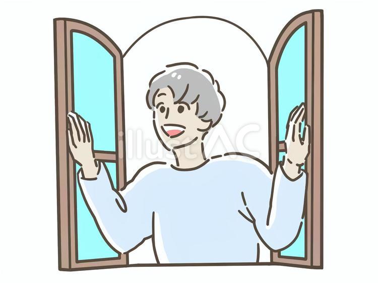 窓を開けて笑う男性 窓,笑う,喜ぶのイラスト素材
