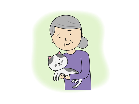 おばあさんとねこ 猫,おばあさん,老人,かわいい,イラスト,素材のイラスト素材