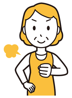  エプロンおばちゃん(黄)-041-バスト 任せて,おばちゃん,エプロン,お母さん,ママ,中年,おばさん,主婦,人物,かわいいのイラスト素材