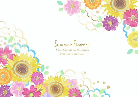 ひまわりと夏の花010 ひまわりと夏の花010 ひまわり,夏,フレームのイラスト素材
