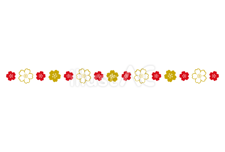 シンプルな赤と金の桜の花飾り罫 桜,飾り罫,ラインのイラスト素材