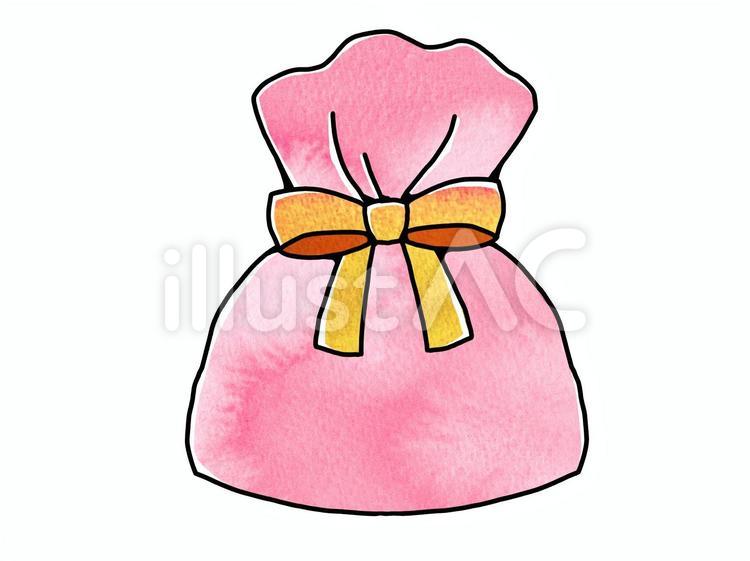 ピンクのかわいい小さい袋 プレゼント,水彩,アナログのイラスト素材