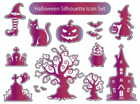 ハロウィン・シルエット・アイコンセット ハロウィン,シルエット,魔女,おばけ,コウモリ,カボチャ,ジャックオーランタン,城,屋敷,十字架のイラスト素材