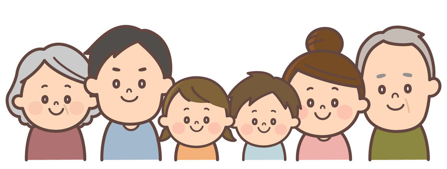 ６人家族 家族,ファミリー,３世帯,大家族,お父さん,お母さん,おじいさん,おばあさん,兄弟,子供のイラスト素材