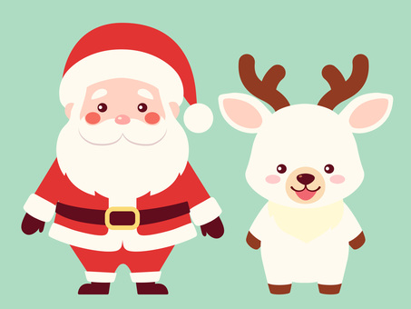 サンタと白トナカイ サンタと白トナカイ サンタ,トナカイ,ミニキャラ,シンプル,2頭身,サンタクロース,サンタさん,動物,人間,人のイラスト素材
