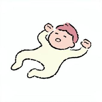 手描きのあおむけで寝る赤ちゃん 赤ちゃん,寝る,乳児,新生児,子育て,育児,寝かしつけ,子ども,ベビー,幼児のイラスト素材