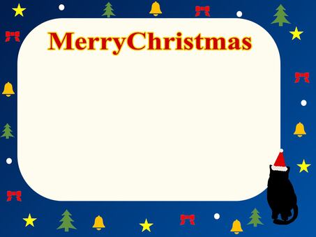 サンタ猫のクリスマスフレーム2 猫,動物,シルエット,かわいい,黒,黒猫,ツリー,クリスマス,星,リボンのイラスト素材