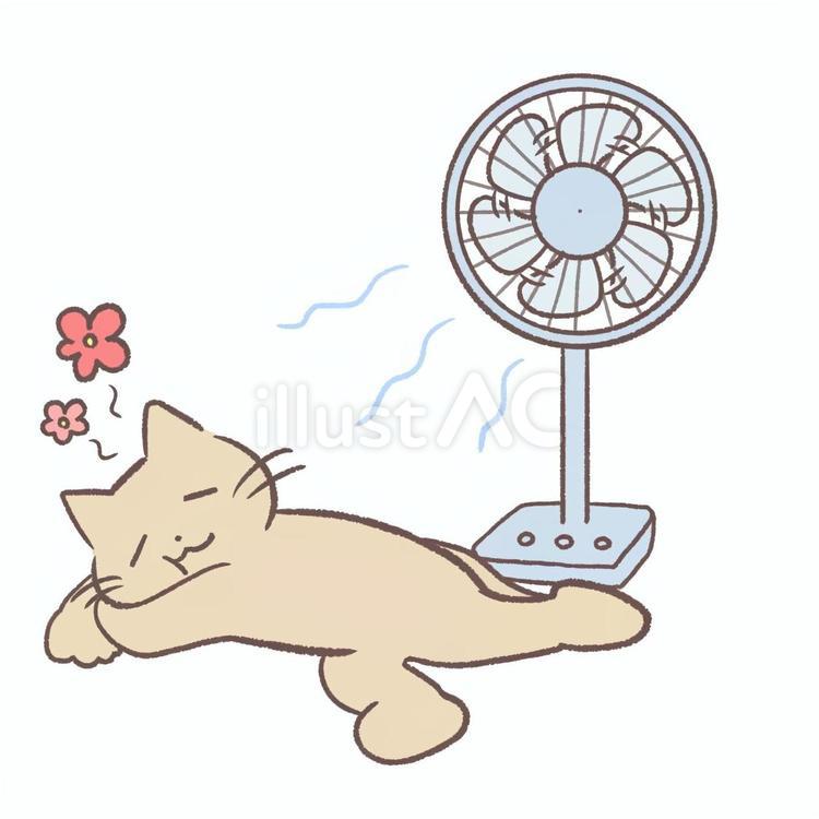 扇風機の前で涼む猫 猫,かわいい,ゆるいのイラスト素材