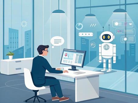 A man working with an AI robot in an office, JPG A man working with an AI robot in an office, artificial intelligence, business, work, JPG
