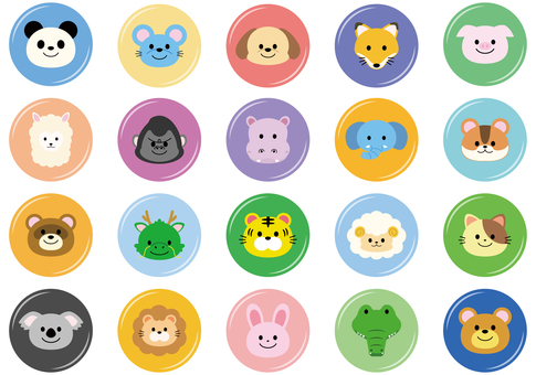 動物のバッジ バッジ,缶バッジ,動物,かわいい,キャラクター,絵,おもちゃ,パンダ,ネズミ,いぬのイラスト素材
