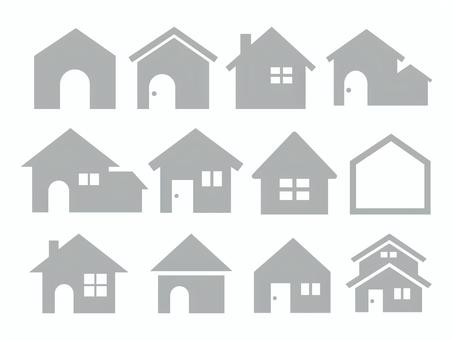 家のシルエット素材セット 住宅,家,新築,戸建て,注文住宅,オープンハウス,一軒家,二階建て,平屋,分譲のイラスト素材