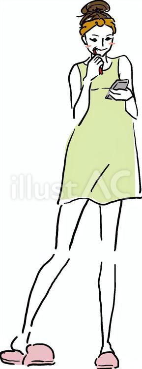 朝の支度をする女性 女性,おしゃれ,ラフのイラスト素材