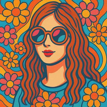 サイケデリックな雰囲気の女性ポップアート