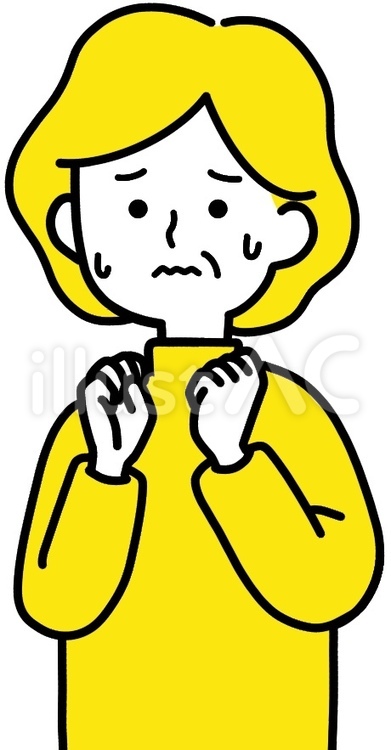 怖がるおばさん　おばあさん　不安　黄色 怖がる,怖い,不安のイラスト素材