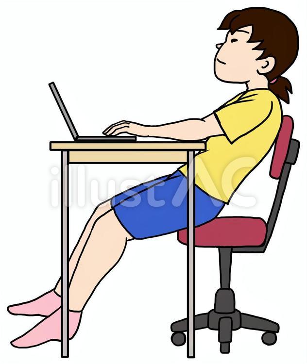 仙骨座りでデスクワークをする女性02 仙骨座り,猫背,女性のイラスト素材