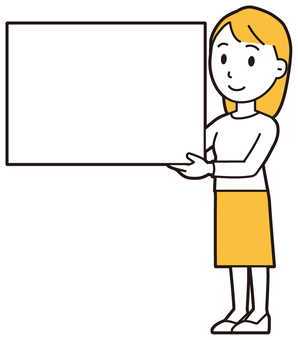 白紙の大きなボードを持っている若い女性 ボード,女性,女の子,人,ロングヘア,若い,見せる,持つ,指し示す,注目のイラスト素材