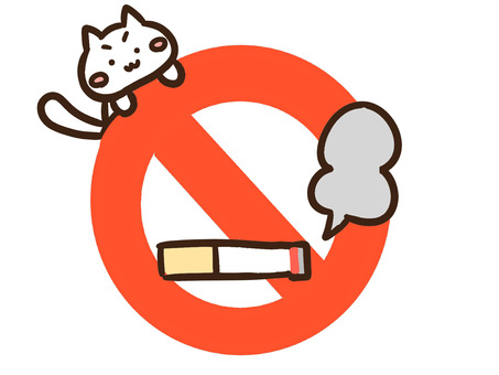 禁煙を伝えるかわいい白ねこ 禁煙,喫煙,マーク,タバコ,ダメ,マナー,公共,健康,ねこ,注意のイラスト素材