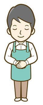 お辞儀をする男性店員_25 ビジネス,男性,人物,人,介護,キッチンカー,カフェ,仕事,かわいい,シンプルのイラスト素材