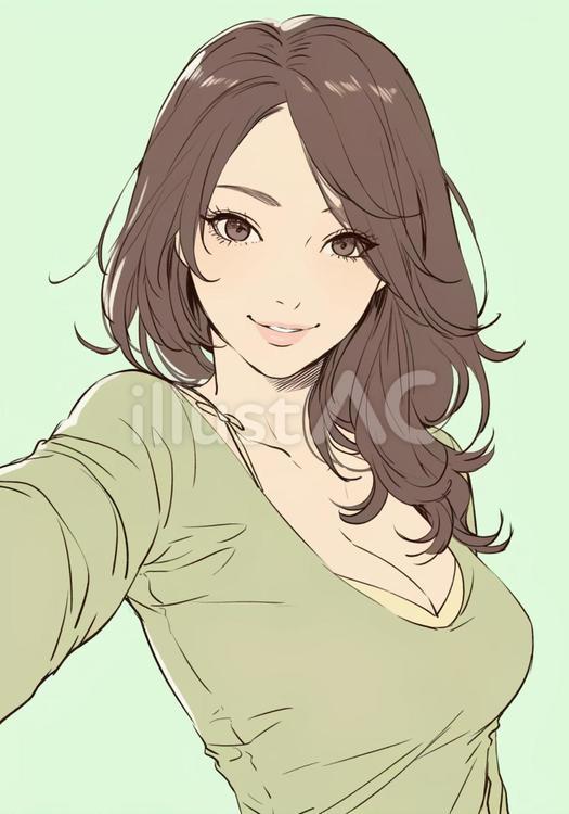 こちらを見る女性 女性,茶髪,正面のイラスト素材